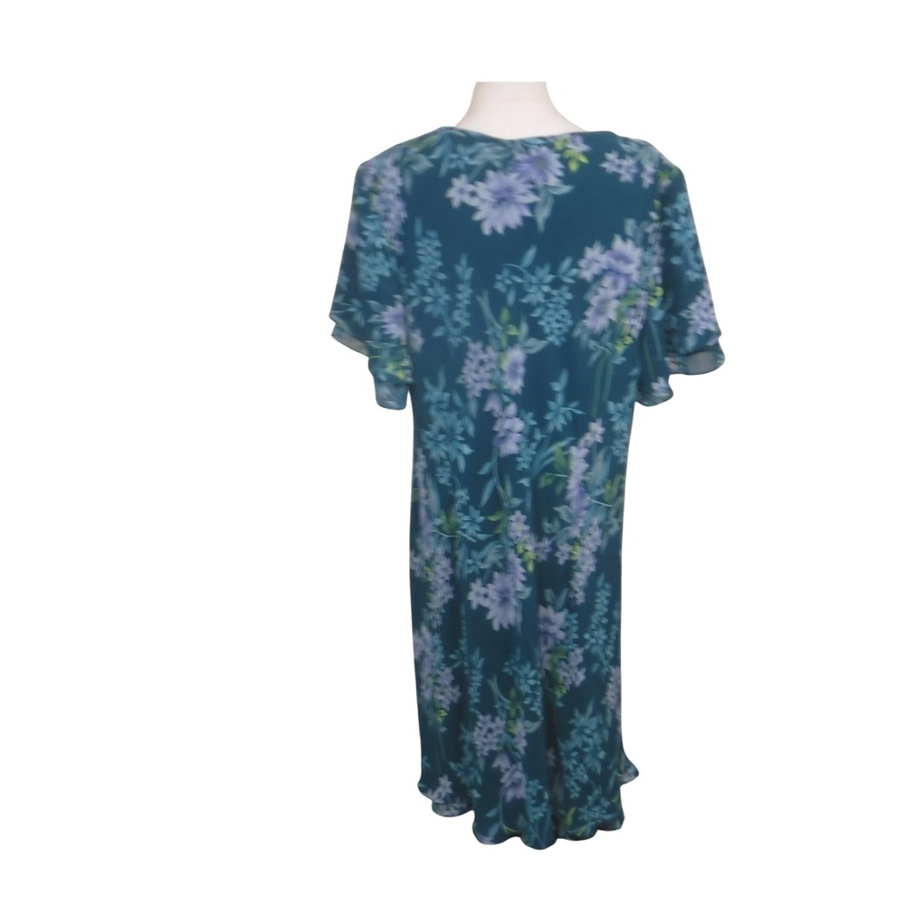 Anthony Richards Teal Floral Chiffon Midi Dress Flutter Sleeve V-Neck 22W - Picture 2 of 11